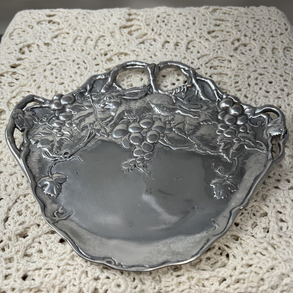 Vintage Arthur Court Bunny Rabbit & Grapes Trinket Sml Tray Whimsical Jewelry